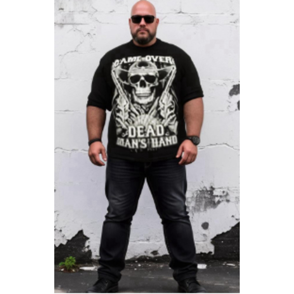 Gothic Cowboy Skull Graphic Tee Game Over Dead Man’s Hand Shirt 2XL - Picture 1 of 8